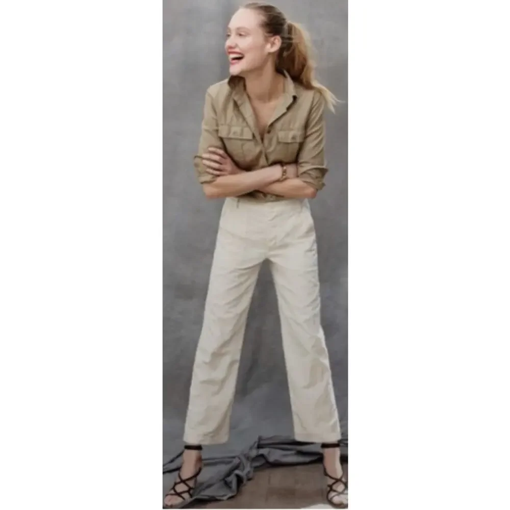 J. Crew Khaki Fatigue Military Button Down Sz 8